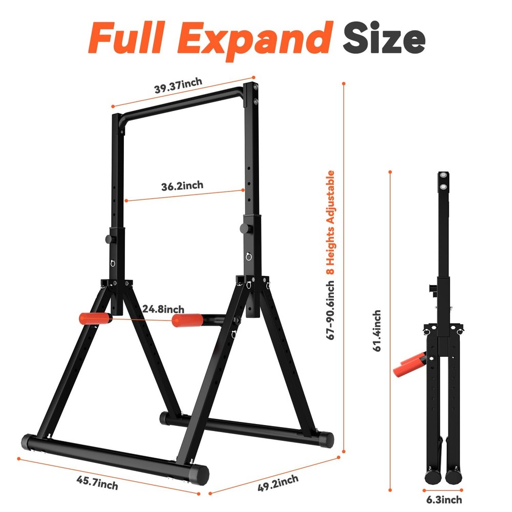 Power Tower Pull Up Dip Station Foldable, Pull Up Bar Station Adjustable, Mul...