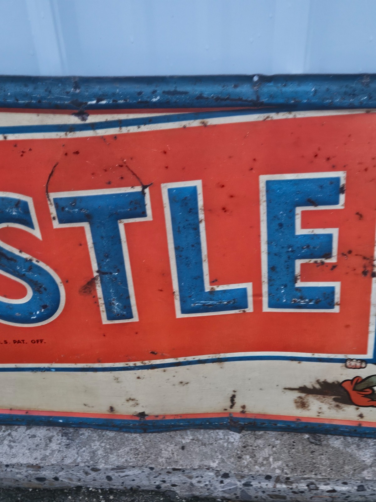 RARE Vintage 1947 Whistle Orange Soda Pop Tin Advertising 54x18 Sign