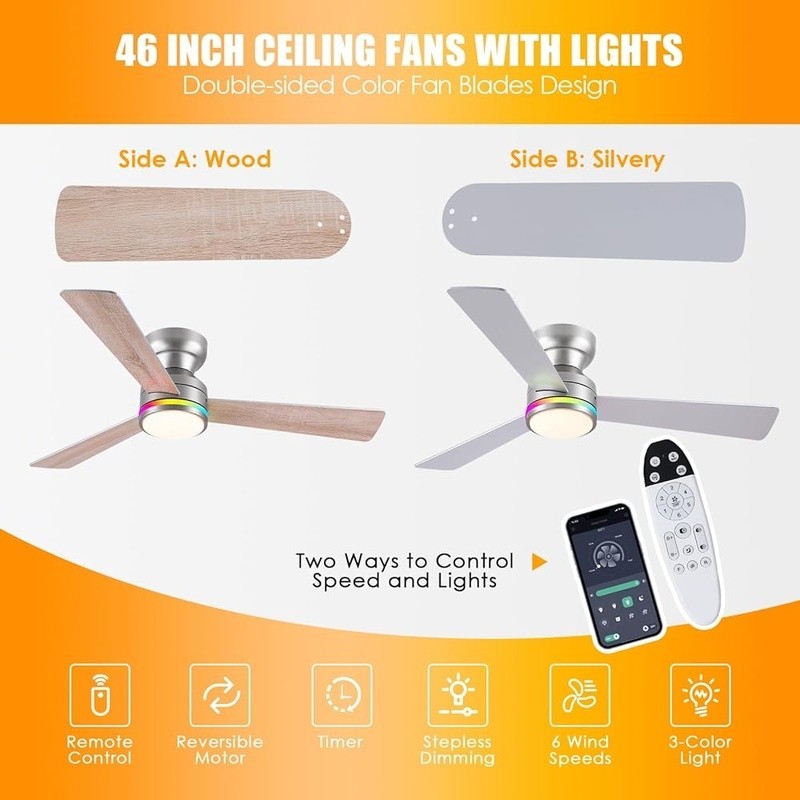 Modern Ceiling Fan W/ Lights Remote Control Reversible Copper Motor Indoor Use