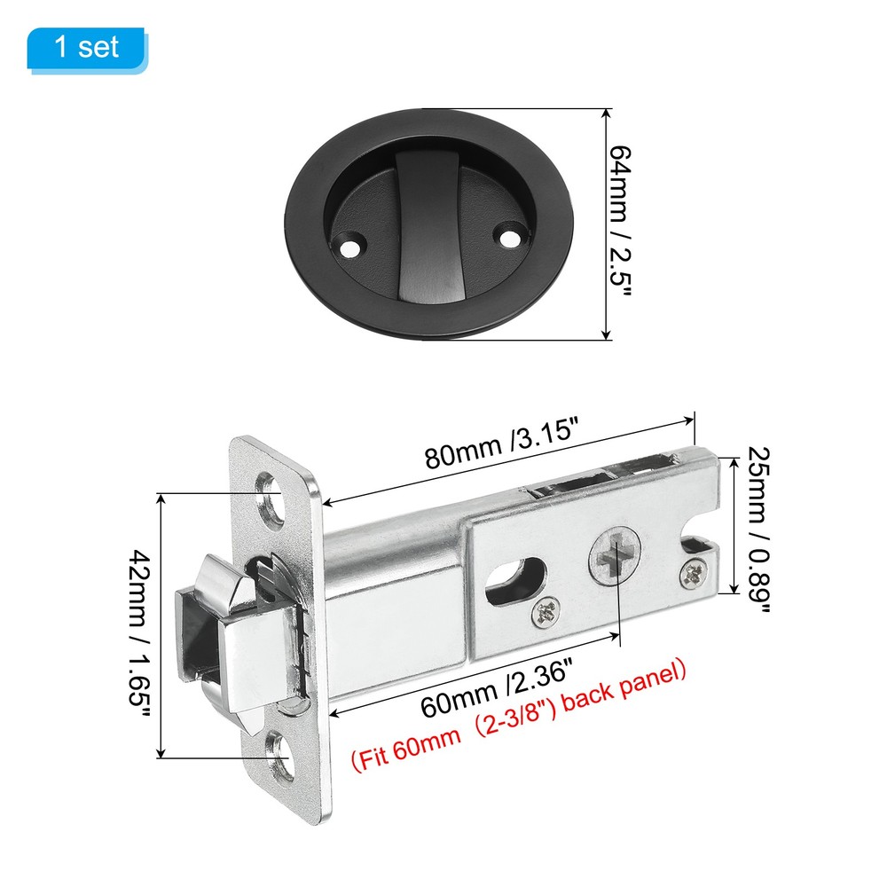 Round Recessed Door Lock with Color Coded Indicators 2 3/8" Backset Black