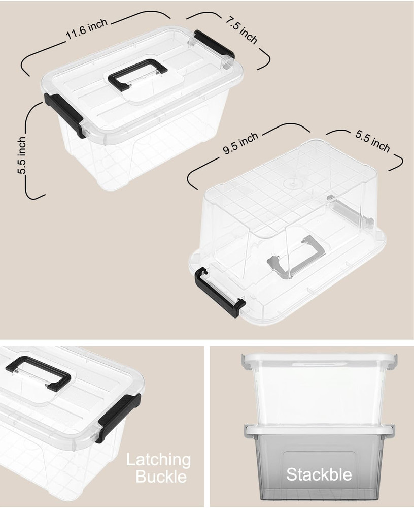 Plastic Storage Bins with Lids 6 Pack Storage Organizer, 7 Quart Stackable Stora