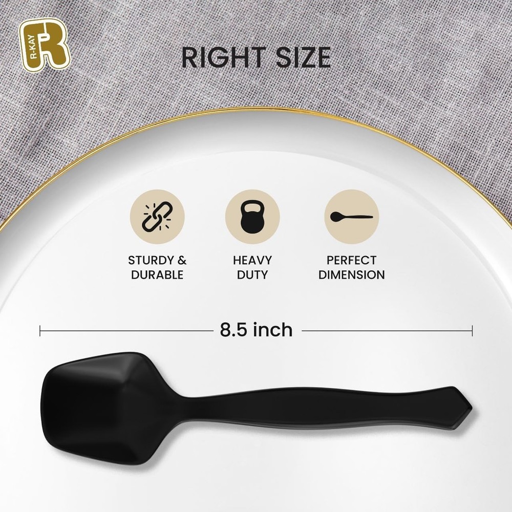 12 Pack Black Plastic Serving Spoons For Buffet 7.5 Inch Black Plastic Serving