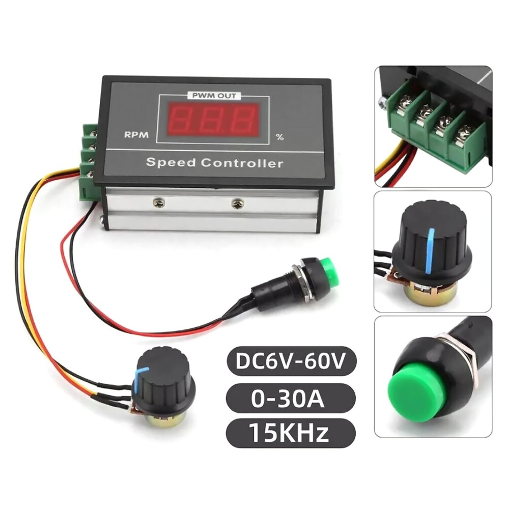 PWM DC 6-60V 30A Motor Speed Control Module w/ Potentiometer & Stop Switch