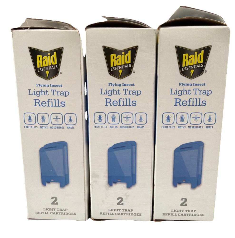 6 Raid Essentials Flying Insects Light Trap Refill Cartridges Pet Friendly 2ct