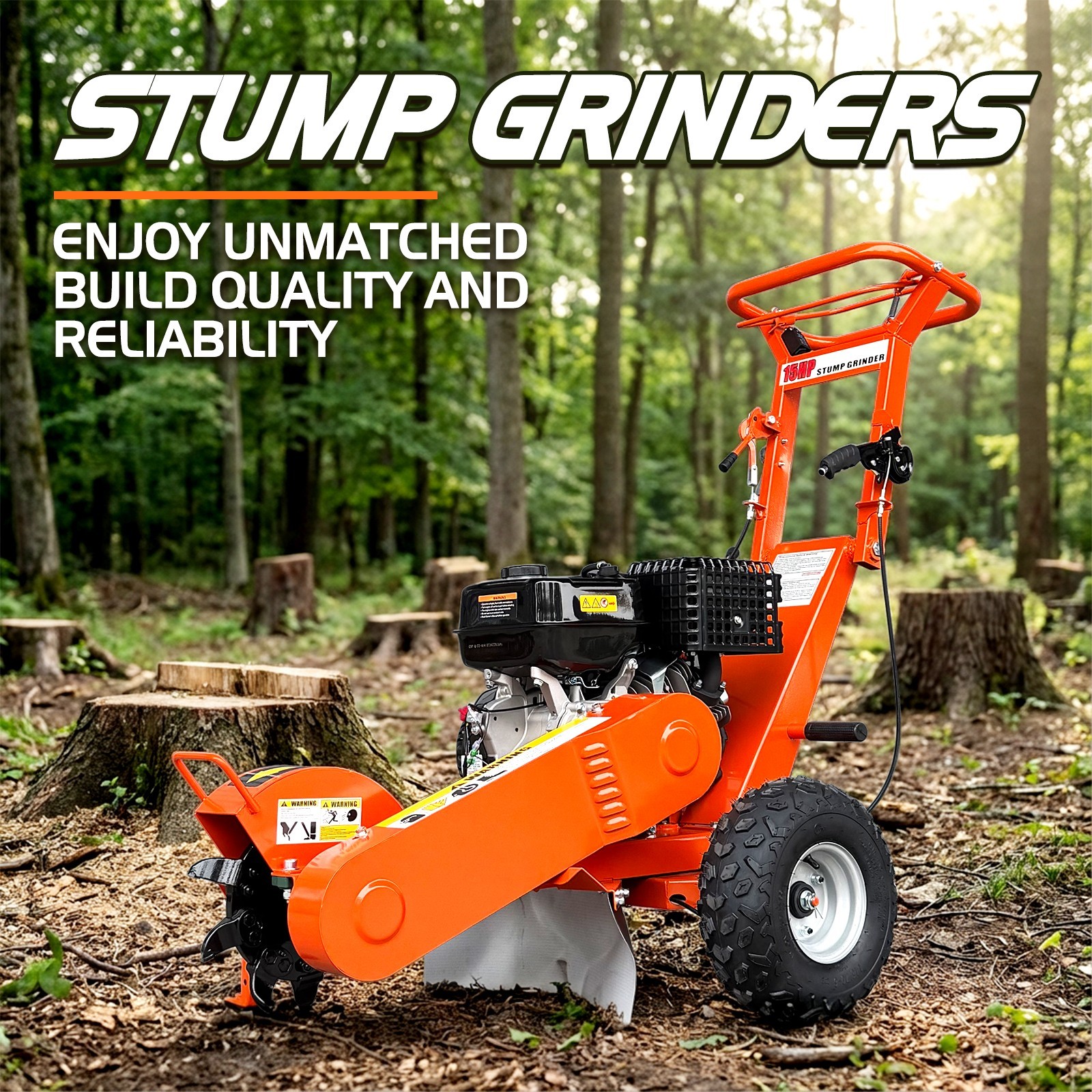 15HP 420CC Gas Stump Grinder Walk-Behind 15" Cutting Height 10" Depth