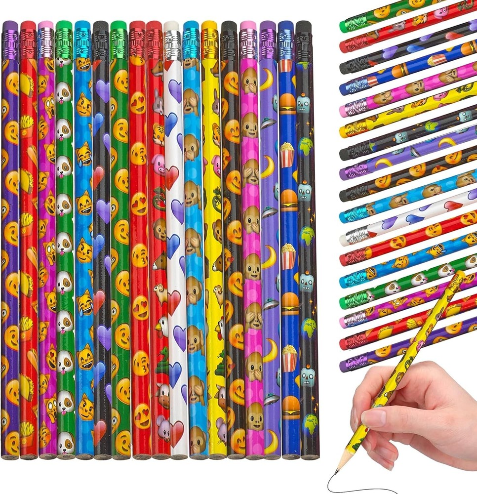 Emoticon Pencils - 36 Pack - Fun & Vibrant Writing Tools with Erasers