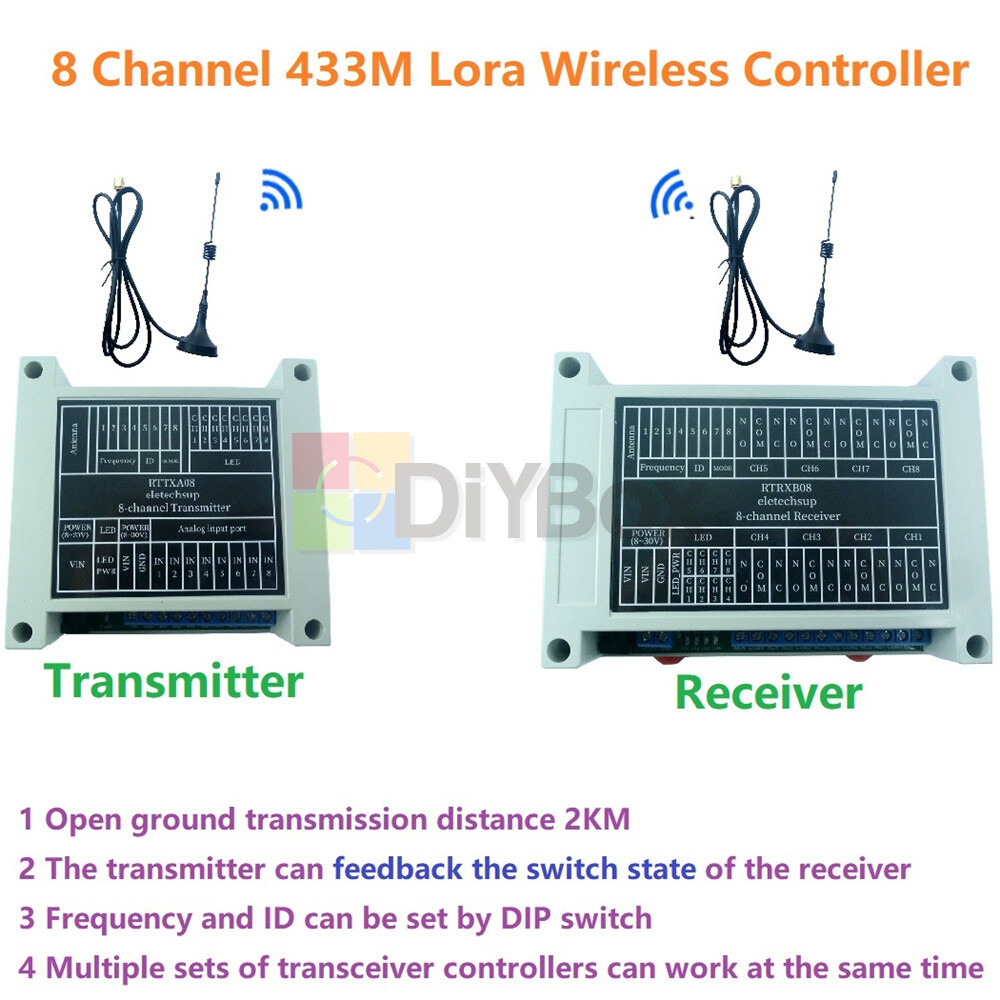 8CH 433M Lora Remote Controller Feedback Point-to-Point Wireless IO Swicth Relay