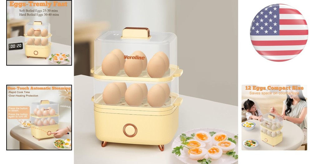 Rapid 12 Egg Capacity Egg Cooker: Perfectly Cooked Eggs & Vegetables Every Time