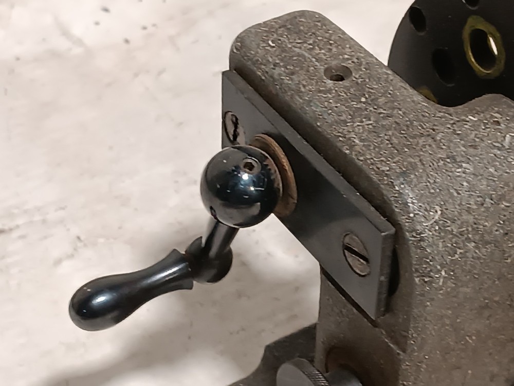 Vintage cast iron manual hand-crank bench mounted tool grinder sharpener device