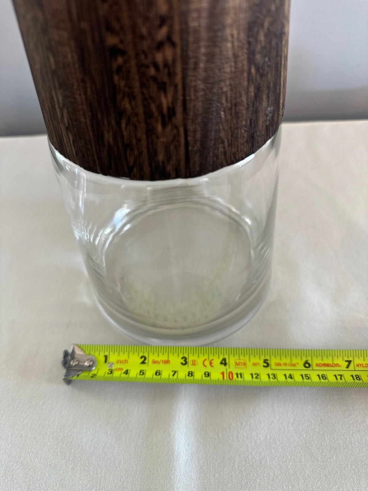 Tapered Clear Glass Vase with Natural Wood Accent