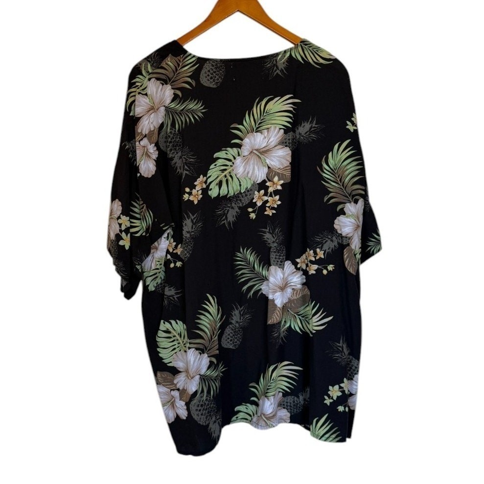 Hawaii Hangover Kimono Women 3XL Black Floral Pineapple Vacation Summer