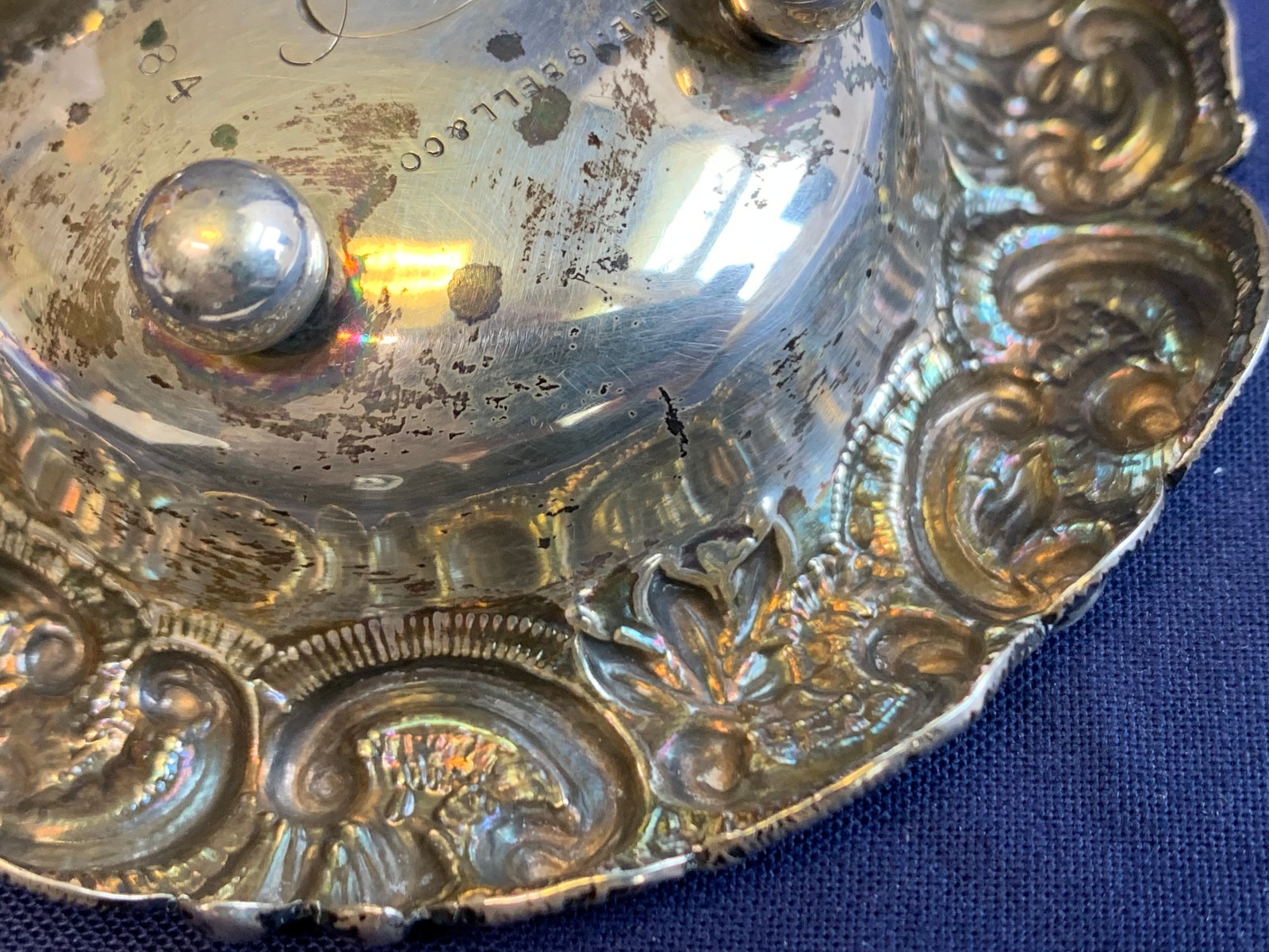 Antique Sterling Silver Condiment Dish Master Salt Cellar 36.66g Floral Repousse