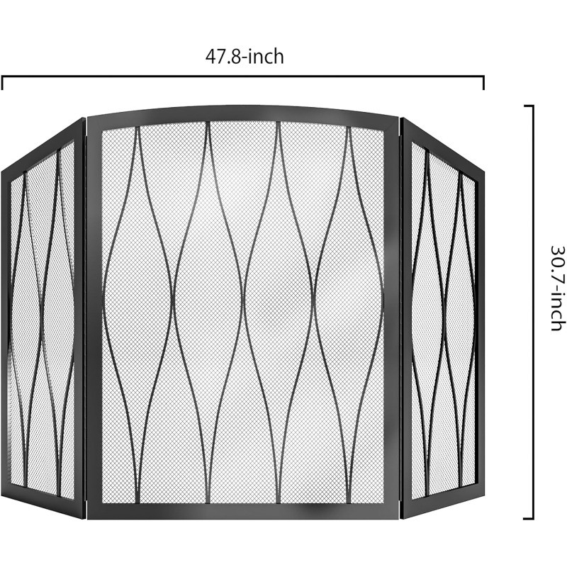 Childproof Fireplace Screen 3- Panel Modern Handcrafted Wrought Iron Foldable