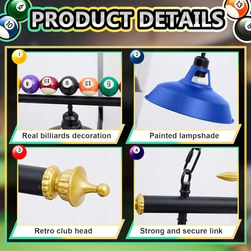 Adjustable 4 Light Pool Table Lights for 7'-8' Billiard Light Blue 4 Lights
