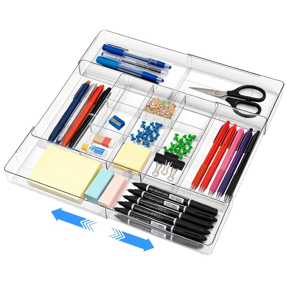 Expandable Desk Drawer Organizer, Expandable Storage Tray with Adjustable Com...