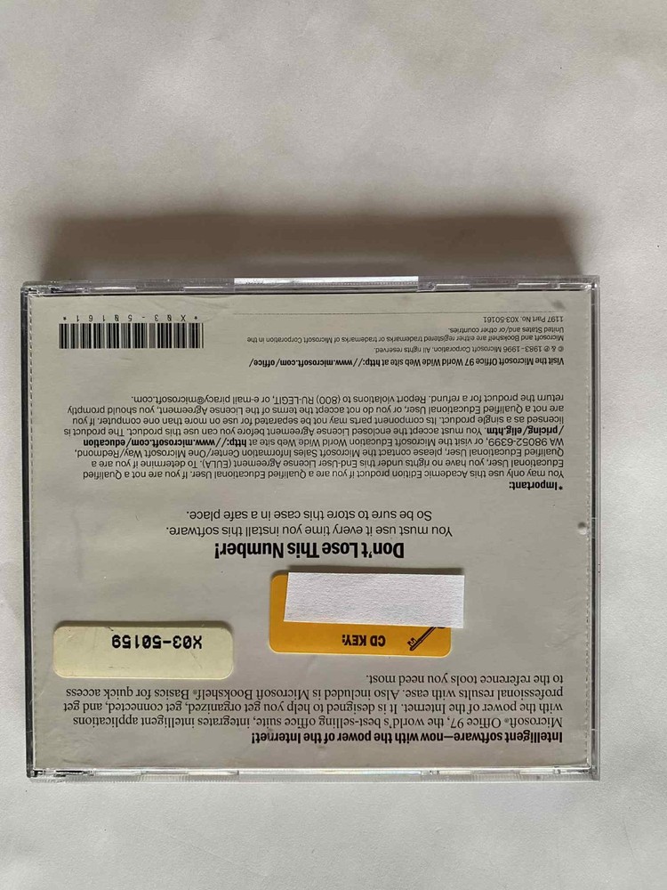 MICROSOFT OFFICE 97 Professional Edition (CD, 1997) with CD Key Code VERY GOOD