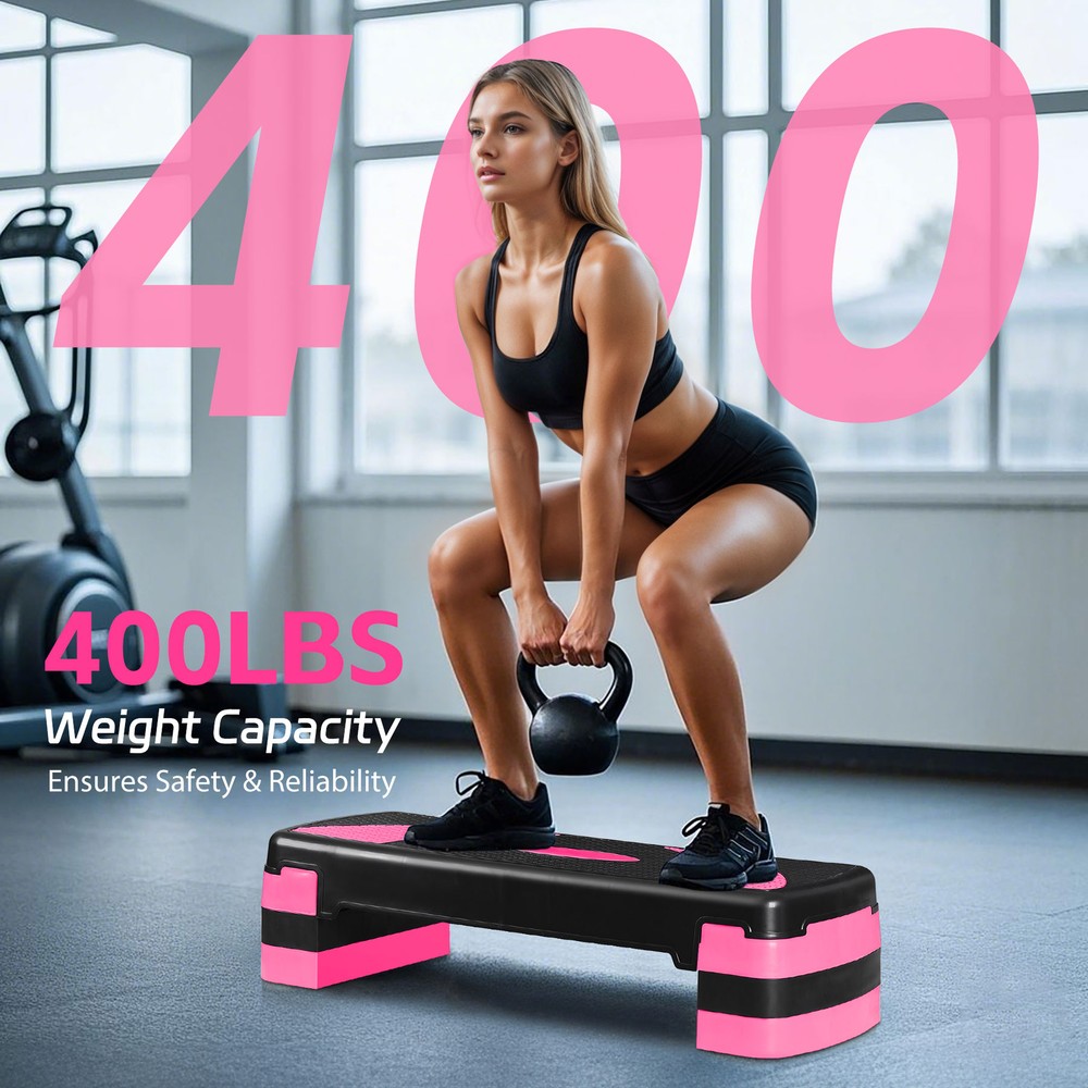 31" Aerobic Exercise Step w/ 4” 6” 8” Adjustable Aerobic Stepper w/Risers Pink