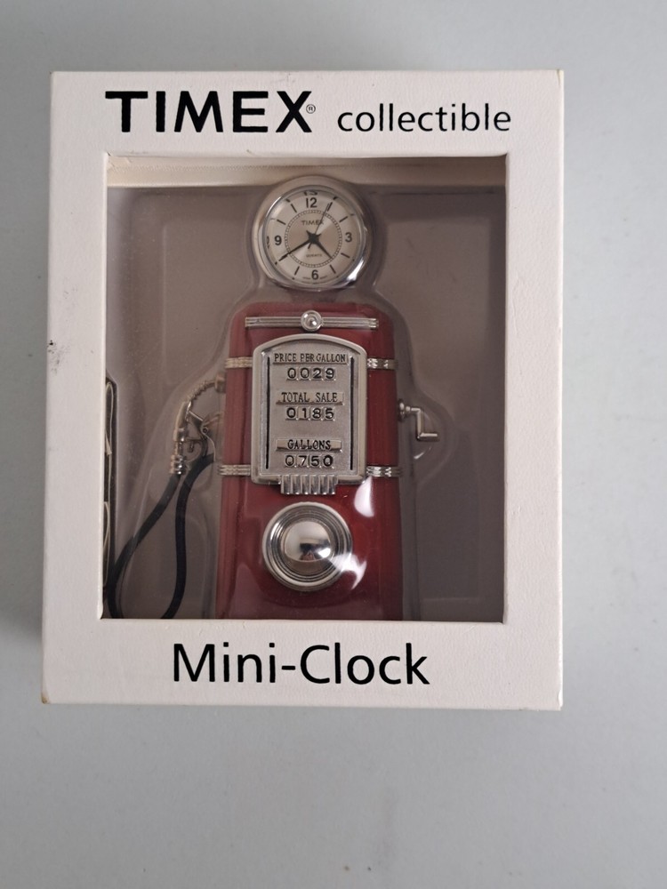Timex Mini Quartz GASOLINE PUMP Metal Clock in Box Needs Battery ** Untested**