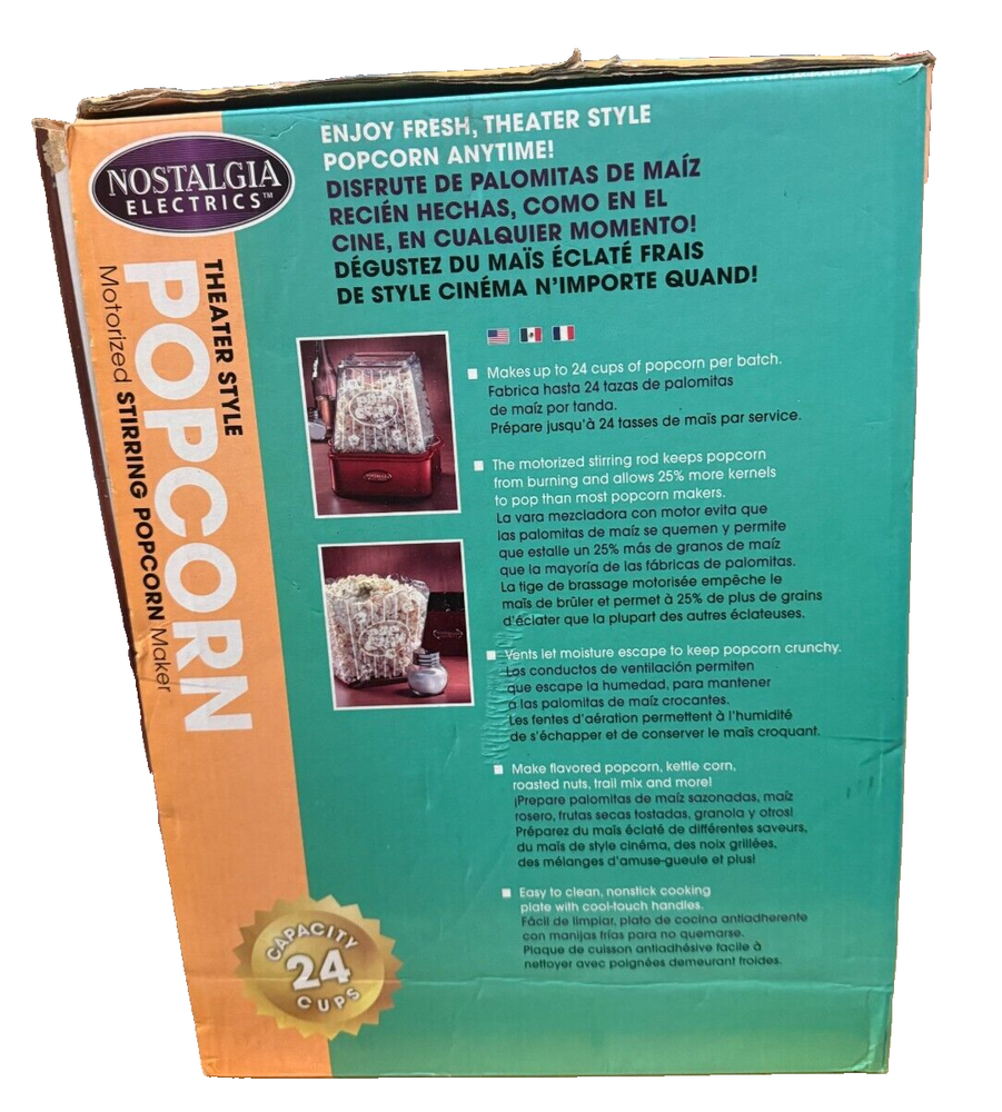 Nostalgia Electrics Theater Style Popcorn Maker 24 Cups Capacity Open Box *Check