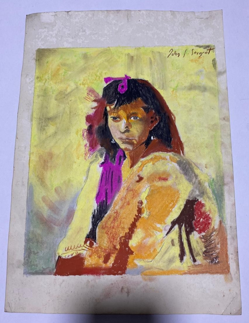 JOHN SINGER SARGENT Drawing on paper (Handmade) signed and stamped mixed media.