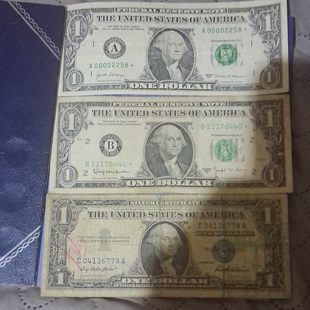 3 US $1 Error Banknotes with Blurred Portraits & Silver Certificate