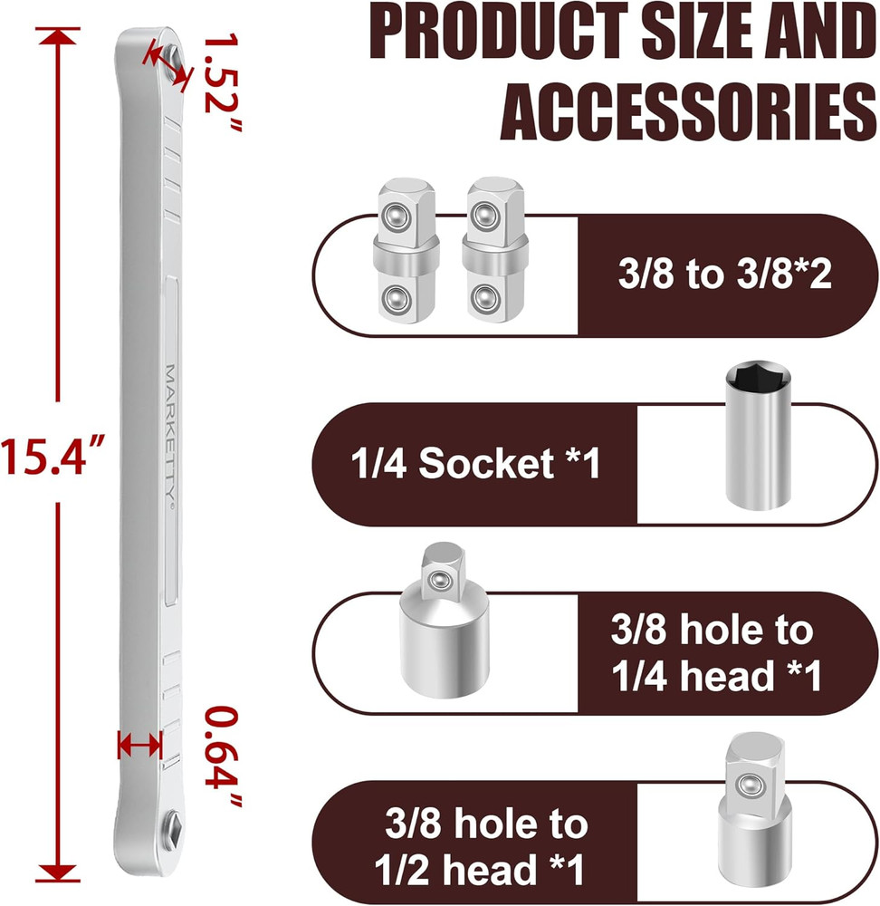 Offset Extension Wrench Impact Ready 3/8" for Tight Spaces Extender Tool With