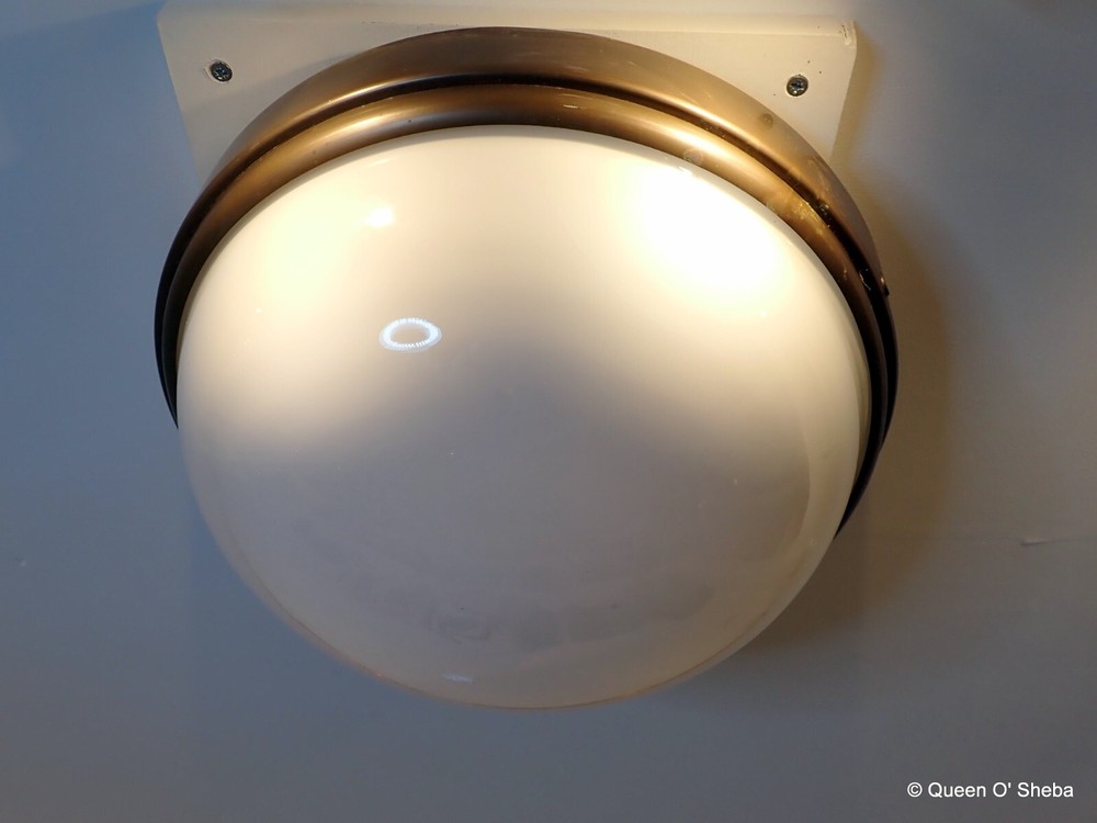 Opaline Bronze Light Ceiling Art Deco Large Round Full Moon