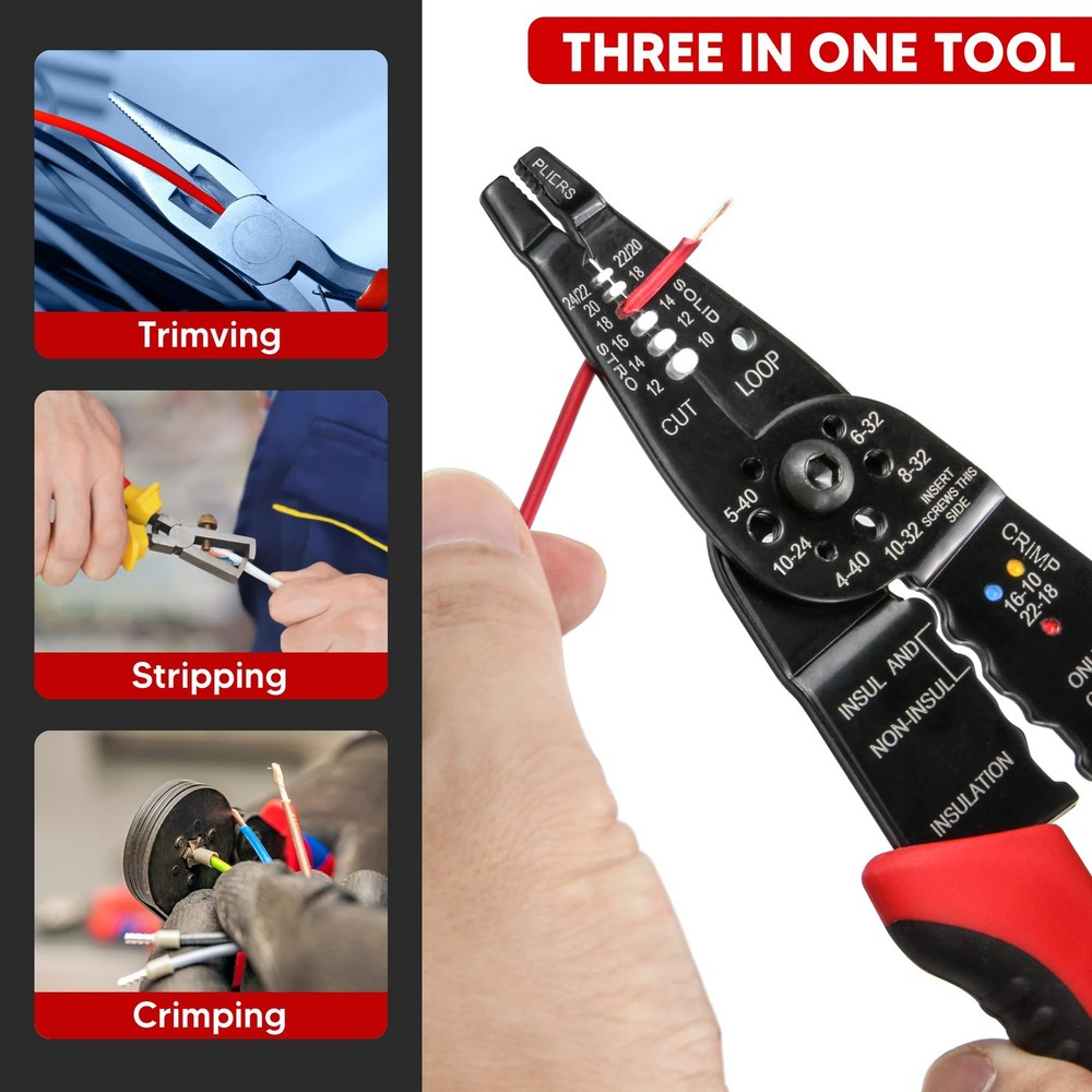 YIYITOOLS Wire Stripper Cutter Stripping Tool - 8 Inch, Red