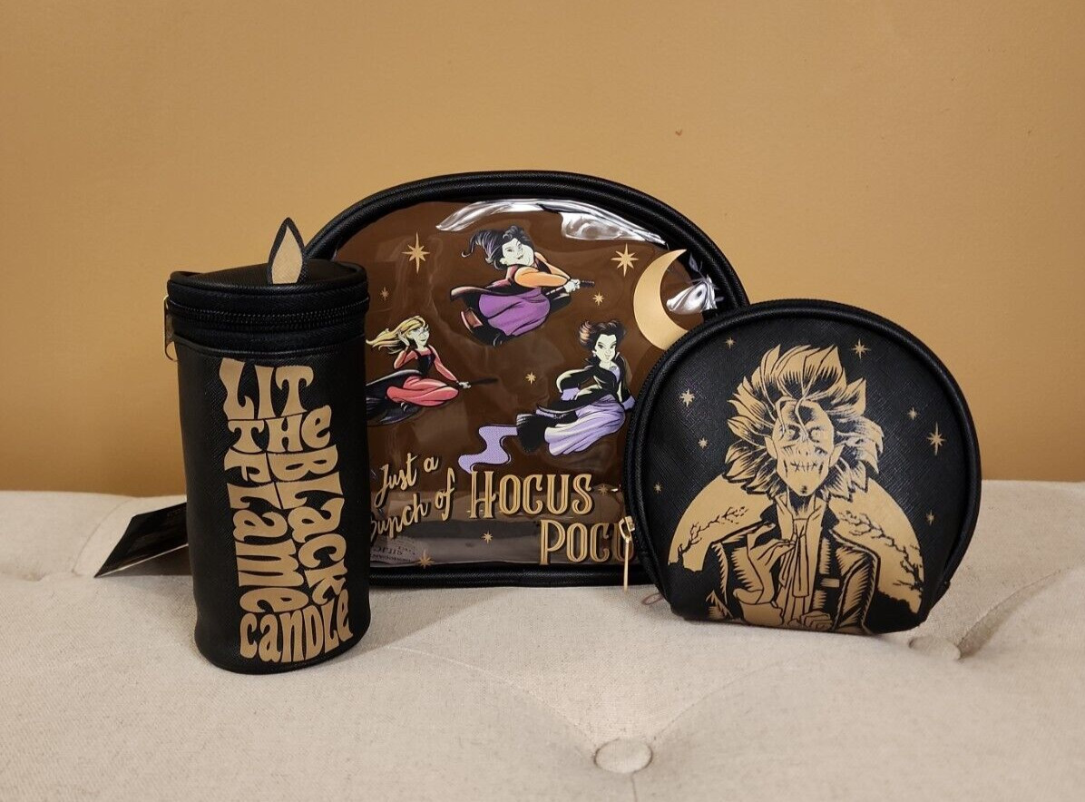 Disney Hocus Pocus Sanderson Sisters Cosmetic Bag 3 Piece Set Makeup Pouch NEW