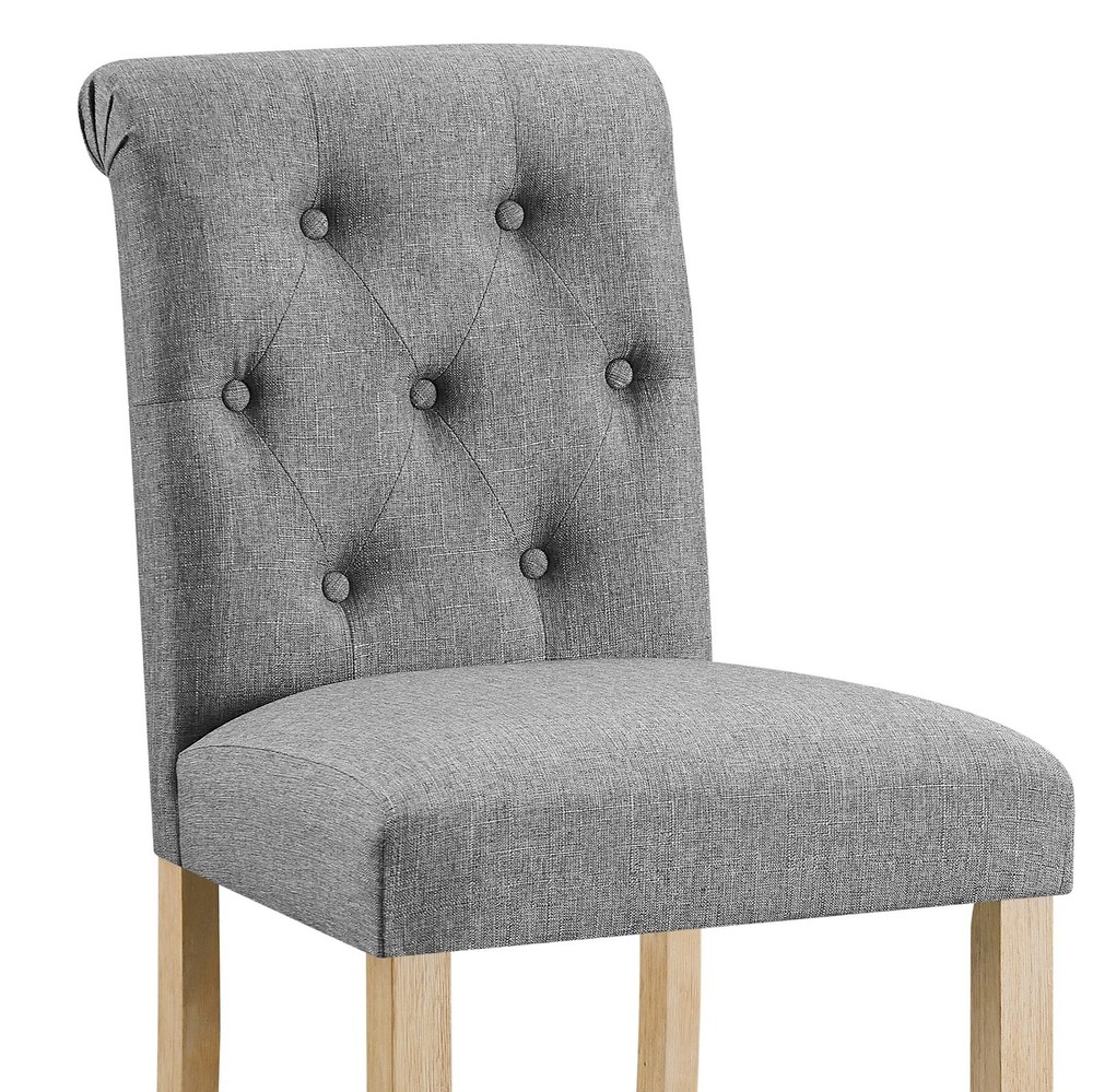 Counter Height Button Tufted Back Solid Wood Stools, Set of 2, Gray