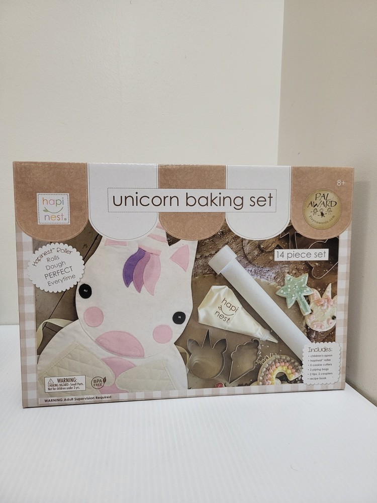 Hapi Nest Make & Bake Unicorn Cookie Set 14 Piece Set With Apron/Roller/Cutters