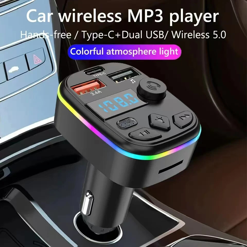 Car Charger FM Transmitter Support TF Card U Disk Car MP3 Player Dual USB Type C