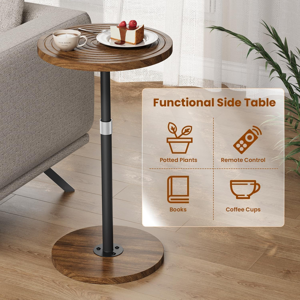Round Small Side Table, Adjustable-Height Drink Table, Pedestal Martini Stand, W