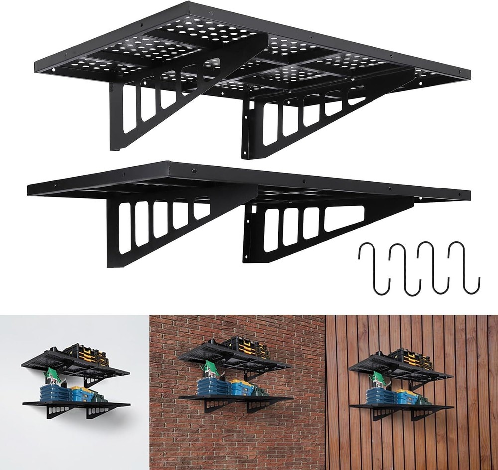 2PCS Floating Wall Shelf Garage Storage Rack Wall Mounted