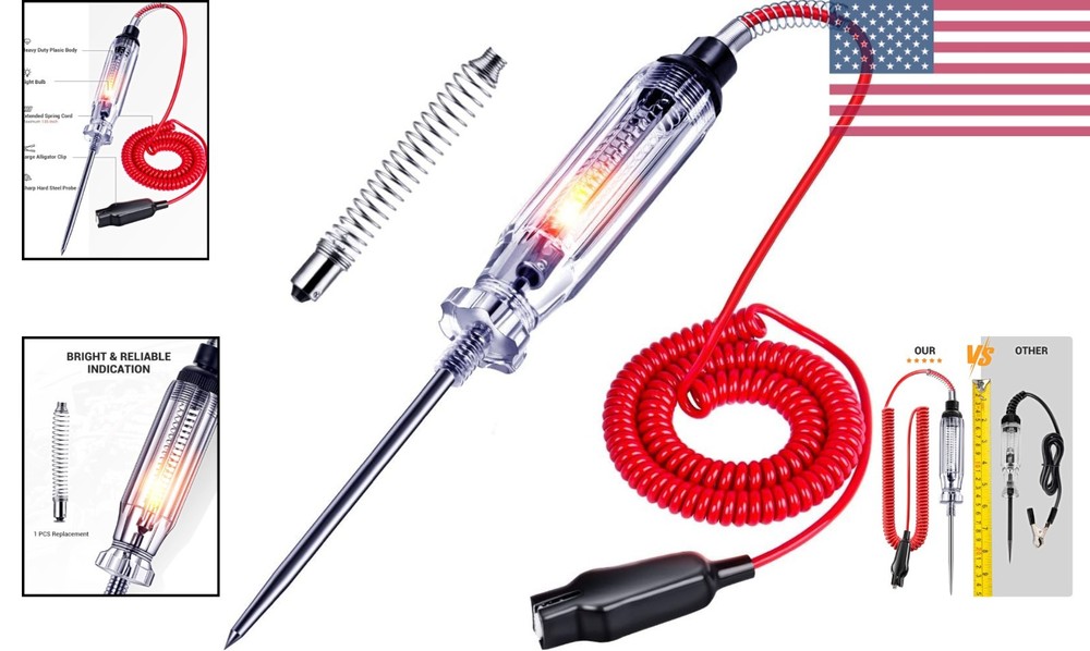 Heavy Duty 6-24V Circuit Tester with Replacement Bulb & Sharp Probe for Vehicles