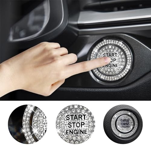 Bling Car Push Start Button Sticker, Sparkling Rhinestones Fully Protect White