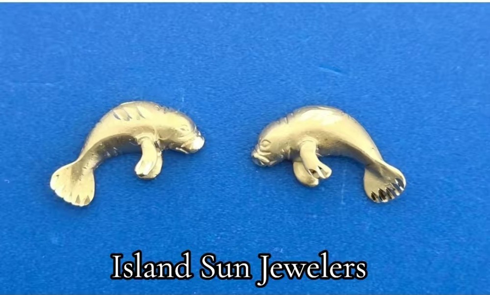 Manatee Post Earrings, 14K
