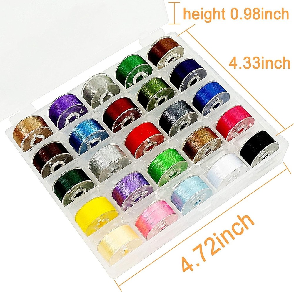 25pcs Assorted Colors Prewound Embroidery Bobbin Thread 70D/2 60WT Polyester