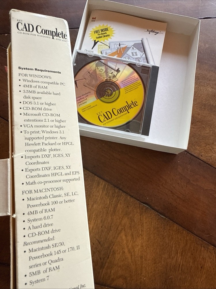 Key CAD Complete CD-Rom Software by SoftKey for Windows 95/3.1 & MAC 1994