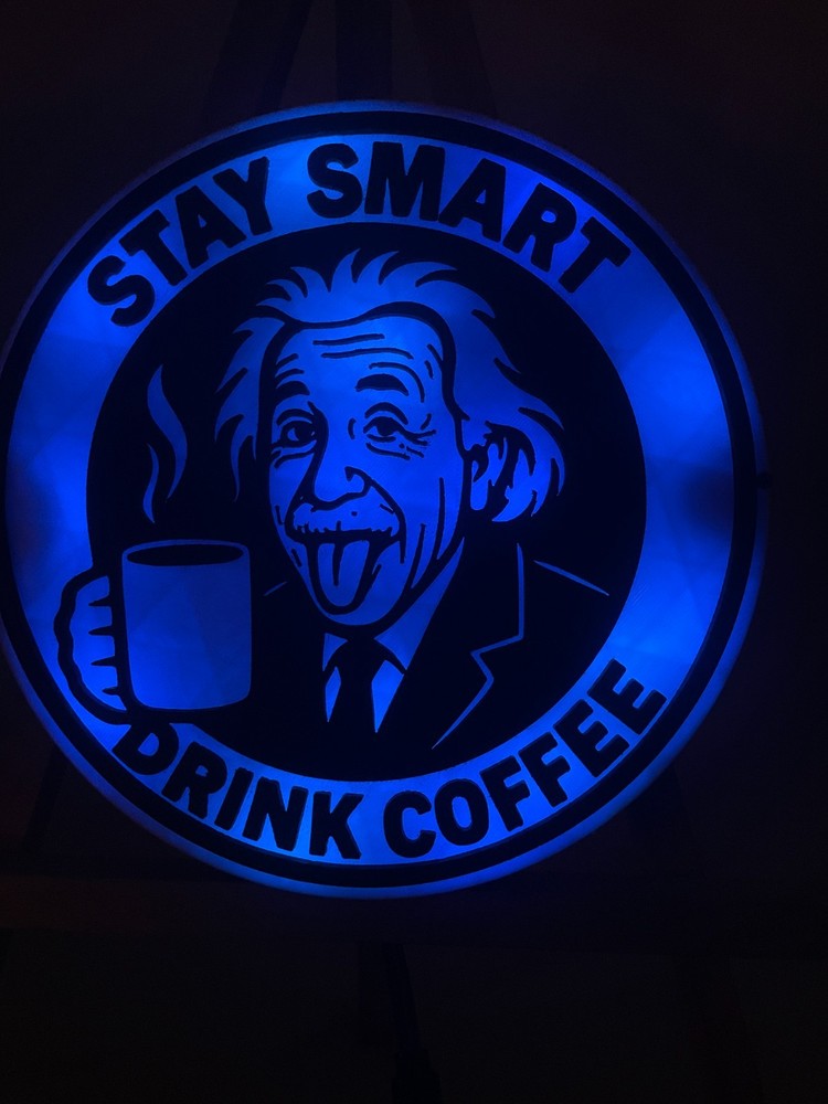 Albert Einstein STAY SMART 3D Printed wall Lamp with remote coffee lover edition