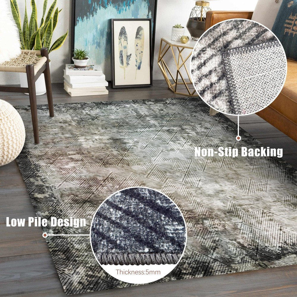 YARNSCAPE 4' x 6' Washable Area Rug - x (Rectangular), Texture-blackish
