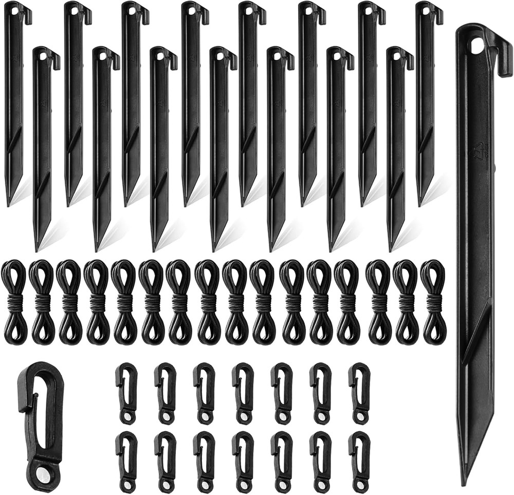 48PCS Inflatable Stakes with Tethers & Hooks, Plastic Tent Stakes Inflatable Acc