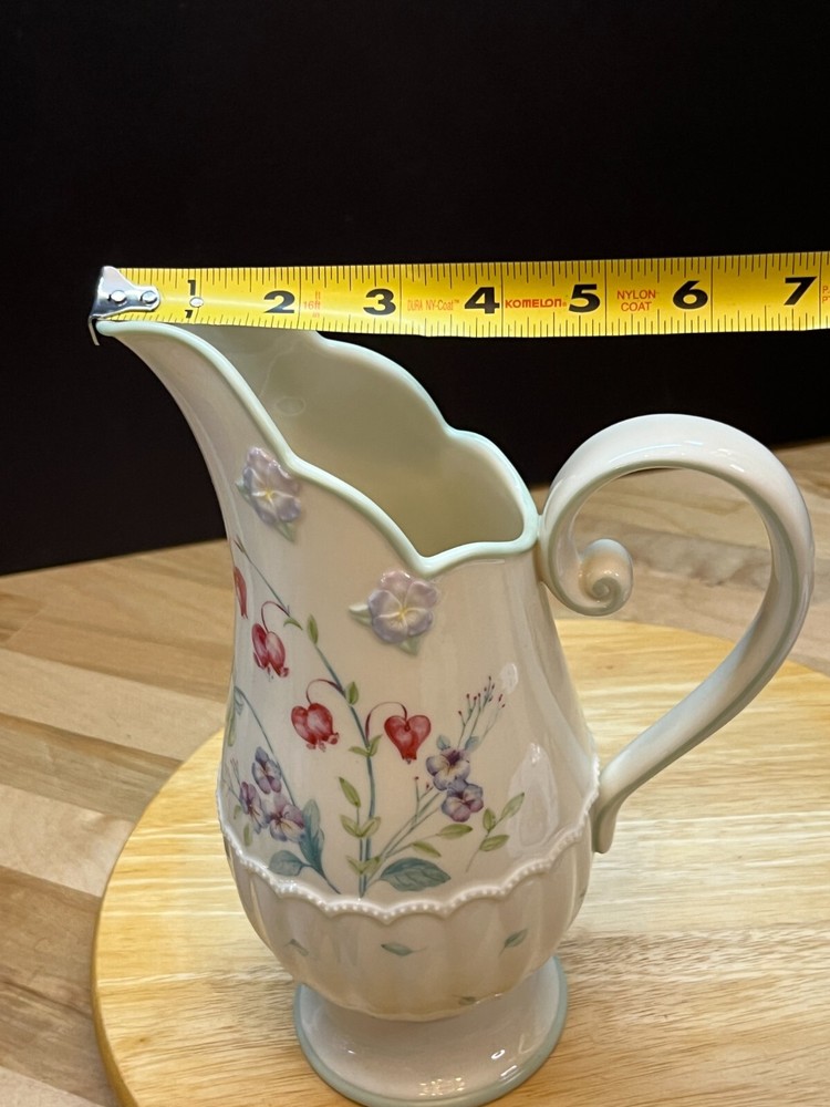 Lenox Spring Bouquet Pattern Embossed Flowers Ribbed 10" Pitcher 2003