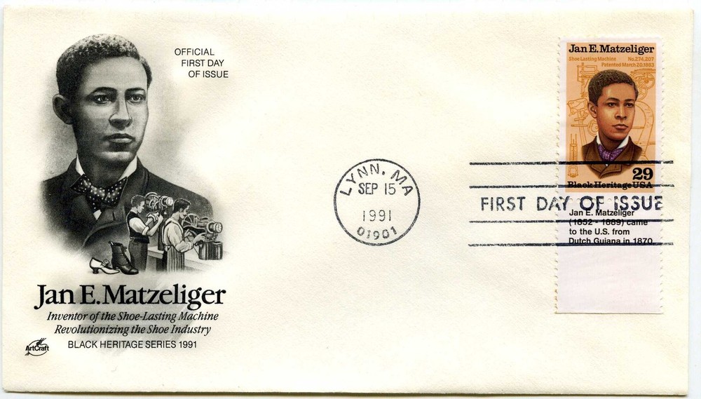 2567  Jan Matzeliger Black Heritage series 1991, ArtCraft, tab 'A' single  FDC