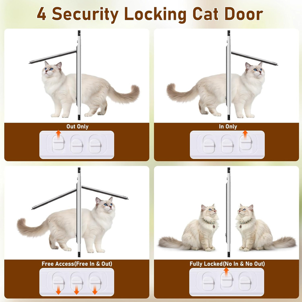 Vertical Cat Door for Window,31"-42" Adjustable Height,1-Min Install | 4 Locking