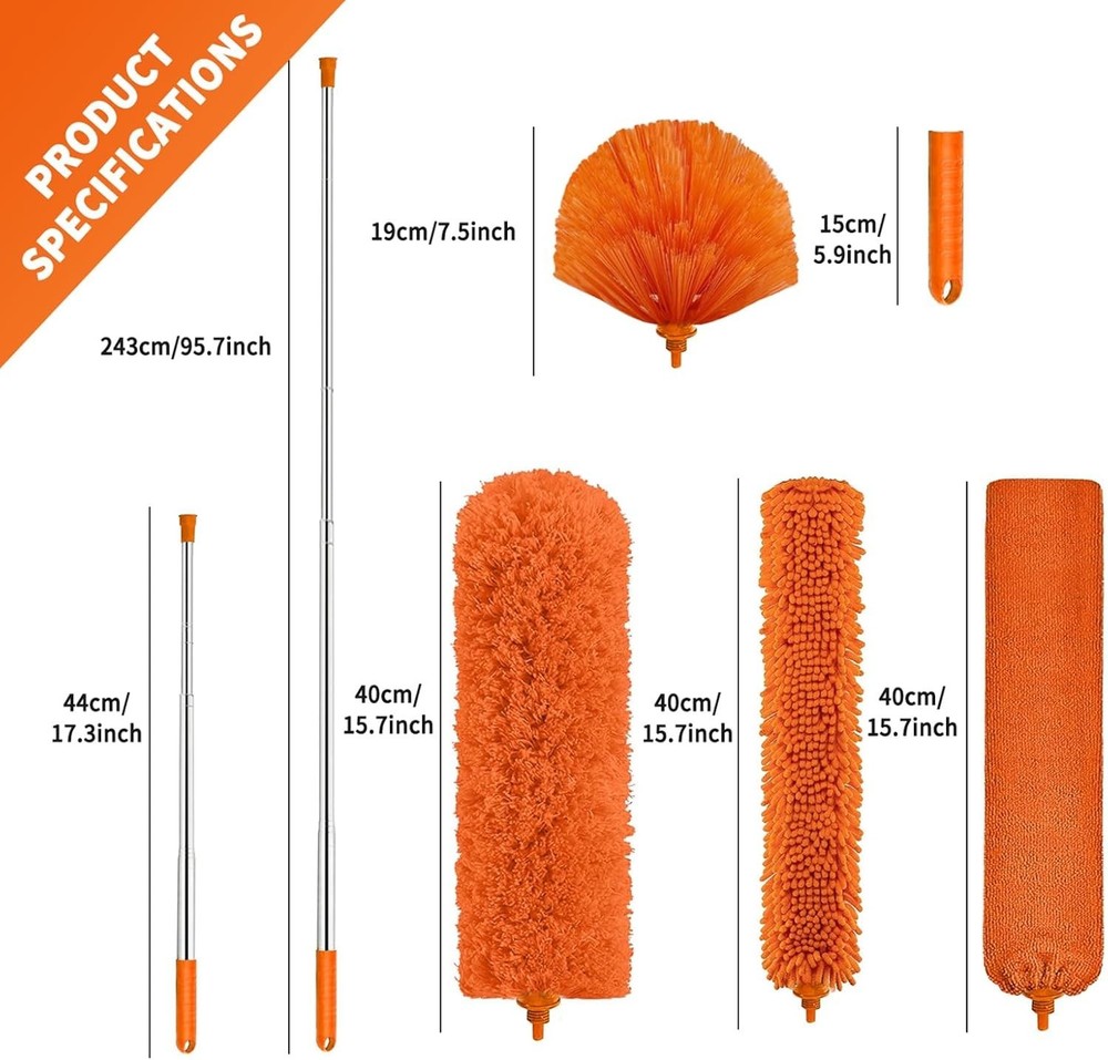 Extendable Cobweb Duster Kit with Telescoping Pole and Microfiber Head for Hi...