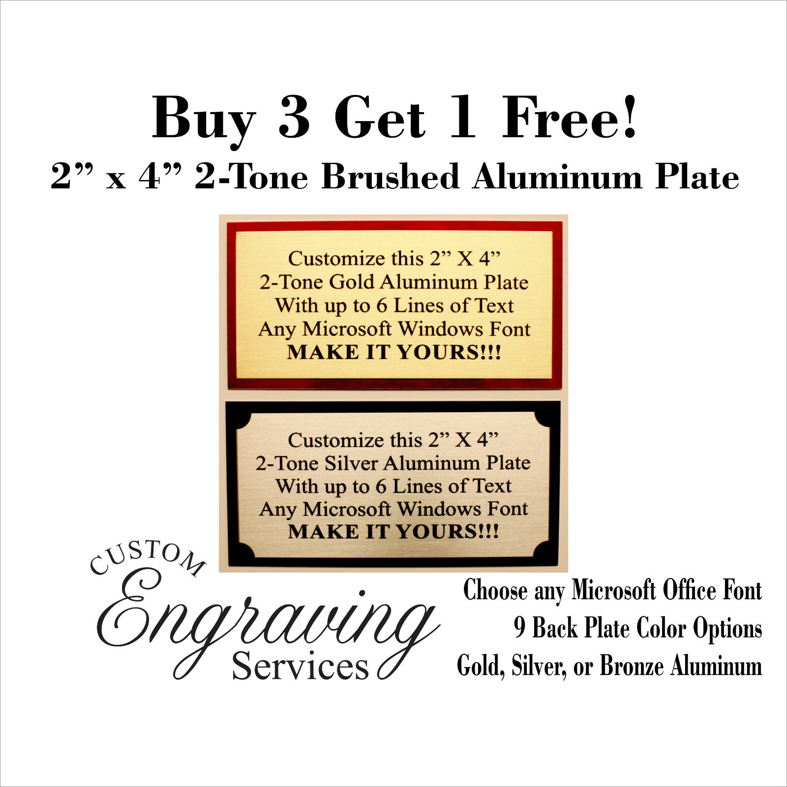 2"x4" TWO TONE ALUMINUM ENGRAVED SUBLIMATION PLATE TAG PLAQUE  See Description