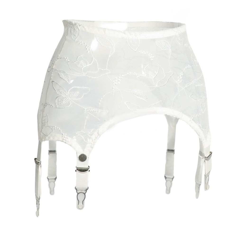 Exquisite Embroidered Sheer 6 Straps Lace Garter Belt,Matching Hold-up Stockings
