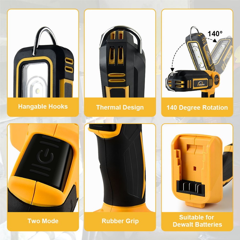 Cordless LED Pivoting Work Light For DeWALT LED 20V 20Volt MAX Flashlight TOOLS