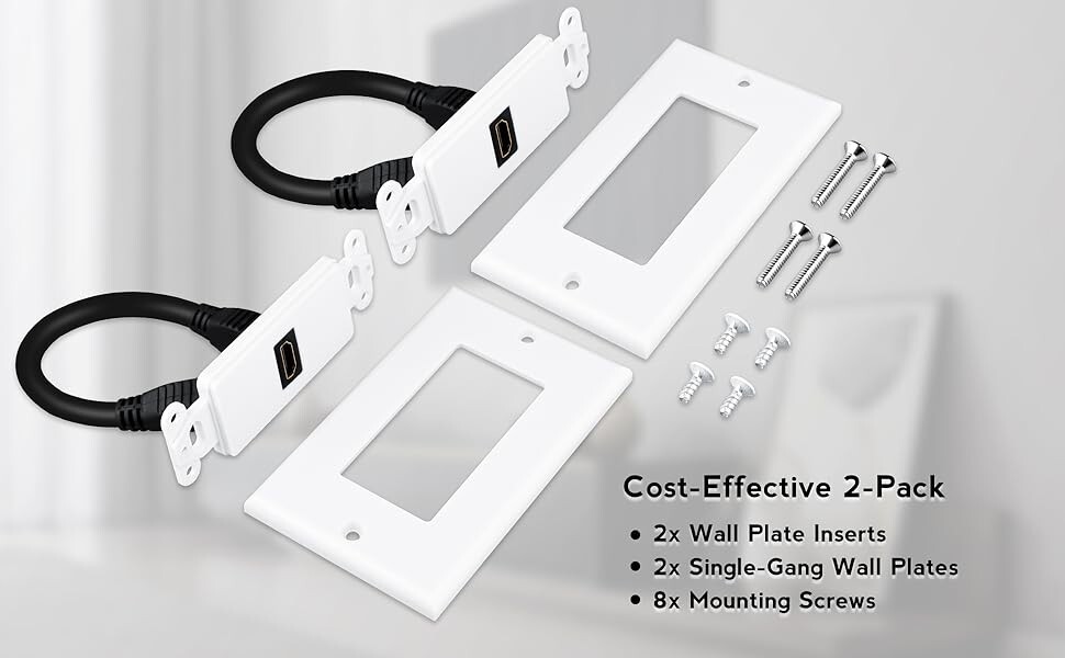 HDMI Wall Plate (1 Port) Built-In Flexible Hi-Speed HDMI Cable with 4K Video 2PC